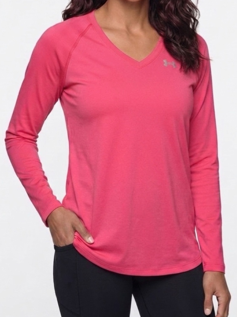 Under Armour Women's Long Sleeve V-Neck Performance Top - coral